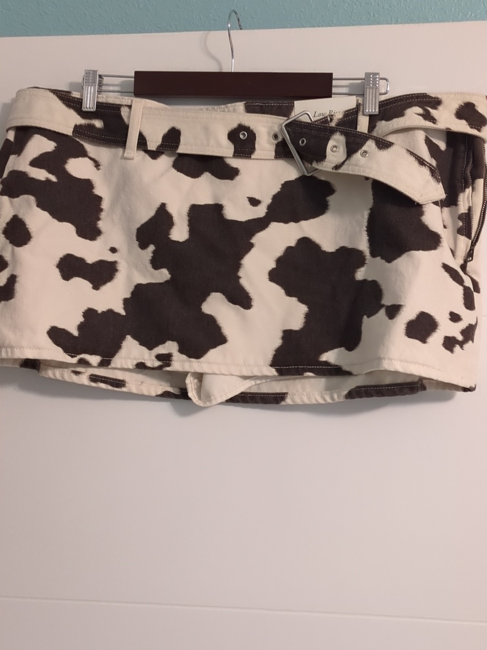 Abercrombie & Fitch Cow Or Camo Print Belted Mini Skort  Cream & Brown Sz 14 - Picture 4 of 11